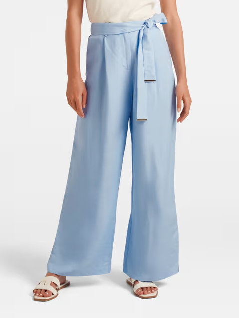 Pantalon large en lin (Bleu clair)